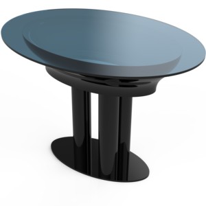 Mesa Auxiliar Redonda Contemporánea con Acabado Negro Brillante, Superficie Metálica y Base de Soporte de Doble Columna, Muebles para Sala de Estar - Product Image 3