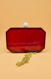 Elegant Evening Clutch Purse, Resin with Crystal and Pearl Embellishments, Gold <b>Flower</b> Clasp - Product Image 3
