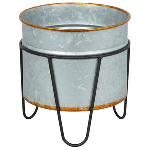 Macetero Redondo de Metal Galvanizado al por Mayor con Soporte de Hierro Negro, Estilo Rústico para Interiores y Exteriores, Decoración Floral para el Hogar - Product Image 1