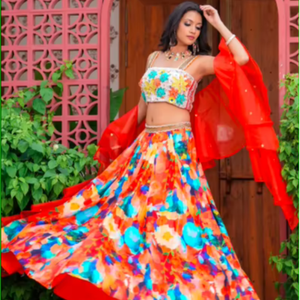 Conjunto de Lehenga Bed of Lillies Fusion con Dupatta con Volantes, Hermosa Colección de Lehenga Choli Tradicional para Bodas, en Tendencia - Product Image 1