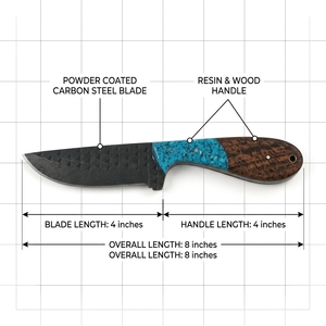Couteau de chasse en acier au carbone thermolaqué avec manche en bois et résine turquoise, lame fixe, pour camping et extérieur, vente en gros, OEM - Product Image 3