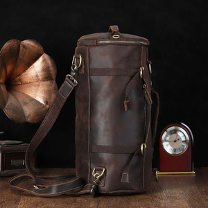 Genuine Leather <b>Duffel</b> <b>Bag</b> 30-40L with Adjustable Strap Zipper Closure Men's Casual Travel Backpack Solid Color Durable Canvas - Product Image 1
