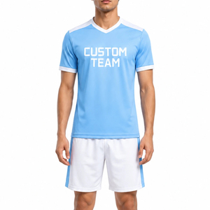 Custom Team Men's Light Blue V-Neck <b>Soccer</b> Jersey Short Sleeve Moisture Wicking Polyester Sport Apparel All Seasons Adult - Product Image 1