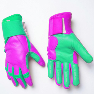 Guantes de Bateo de Cuero para Zurdos, Acolchados, con Puño Largo, Agarre Fuerte, Cierre de Velcro Verde y Rosa, Unisex, para Adultos, Duraderos, para Entrenamiento - Product Image 4