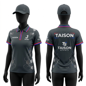 เสื้อโปโลสนุกเกอร์หญิง คุณภาพสูง 175 GSM ผ้าโพลีเอสเตอร์ระบายอากาศได้ดี สีเทา ดีไซน์แผงข้าง  แบบซับลิเมชั่น สกรีนชื่อได้ตามต้องการ - Product Image 3