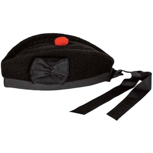 Gorro Escocés Glengarry Negro con Borla Roja y Cinta Decorativa, Gorro Highland para Traje de Kilt - Product Image 1