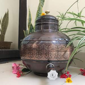 Distributeur d'eau en cuivre de style antique avec couvercle et robinet, réservoir de stockage fait main pour la maison, la cuisine, l'hôtel, conteneur d'eau saine - Product Image 1