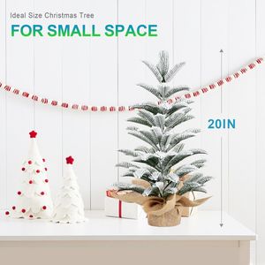 Mini sapin de Noël artificiel floqué de 60 cm avec 85 branches en PE, arbre de Noël de table pour la maison et le bureau, base en toile de jute - Product Image 2