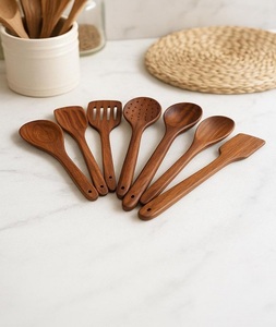 Juego de utensilios de cocina de madera de teca natural hechos a mano, modernos, ecológicos, ligeros, con mango largo, cuchara, espátula antiadherente - Product Image 2
