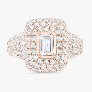 Bague Chevalière Diamantée en Or Massif 14k 18k, Sertie d'Émeraude Ronde de Laboratoire, Monture Pavée, Dôme Élevé, pour le Doigt du Pouce, Bande de Luxe et de Présence - Product Image 5