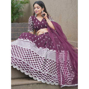 Atractivo Vino Lentejuelas Georgette Compromiso Desgaste Lehenga Choli - Product Image 6