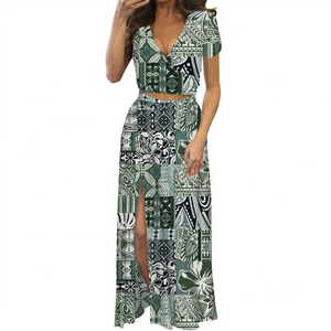 Robes d'été polynésiennes, samoanes, fidjiennes pour femmes, Puletasi, motifs personnalisés, ensembles pour femmes, robe maxi Samoa pour femmes - Product Image 3