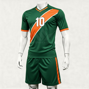 Ensemble de maillots de football personnalisés pour hommes, couleur rouge, col en V, manches courtes, impression sublimée, polyester respirant, uniforme d'équipe de football - Product Image 3