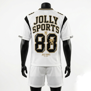 Ensemble maillot et short de football en polyester mesh premium 200 GSM, blanc, noir, or, avec logo personnalisé en twill, pour hommes - Product Image 6