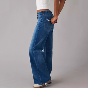 Women's Jeans Dark Blue Mid Waist Straight <b>Denim</b> Pants Women Autumn Summer Style Loose Fit Vintage Washed Slim Ripped Digital - Product Image 4