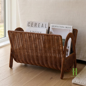 Meilleures ventes : Porte-revues en rotin écologique, panier à journaux en osier tressé à la main, organisateur de rangement pour livres de salon moderne - Product Image 3