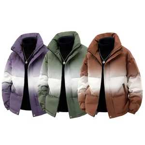 Men's Gradient Color Stand Collar Puffer Jacket Windproof <b>Thick</b> Polyester Wadding Zipper Closure Casual <b>Winter</b> <b>Coat</b> - Product Image 4