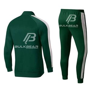 BULKBEAR <b>Mens</b> Tracksuit Full Zip <b>Jacket</b> Pants Set Green <b>White</b> Stripe Sporty Casual Gym Fitness Wear With Customize Your Logo - Product Image 2