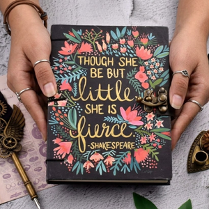 <b>A5</b> Floral Art Handmade Paper Journal | Eco Friendly Hardcover Lock Diary Notebook with Decorative Quote Cover Artistic Gift Pack - Product Image 3