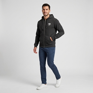 Sweat-shirt à capuche zippé noir pour homme Dumela, en molleton, coupe classique, pour l'automne, logo thermocollé sur le devant - Product Image 5
