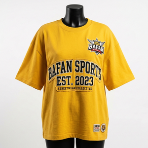 Camiseta Extra Grande para Mujer, 260 GSM, Mezcla de Algodón Premium, Parche de Chenilla Amarillo, Bordado con Logotipo Personalizado - Product Image 4