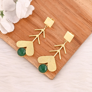 Stylish Green <b>Onyx</b> Gemstone Gold Plated Brass <b>Earrings</b> Handmade Jewelry for Women Wholesale Lot 10 Pairs - Product Image 4