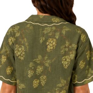 Camisa de Manga Corta con Estampado Floral Verde Oliva para Mujer, Blusa Informal de Verano de Algodón con Cuello y Botones, Tops de Moda Personalizados OEM - Product Image 6