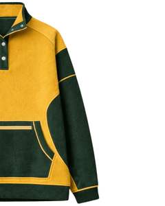 Sudadera con capucha de forro polar para mujer, amarilla y verde oscuro, extragrande, con cuello alto y botones a presión, informal de invierno, personalizada, con bolsillo con cremallera - Product Image 4