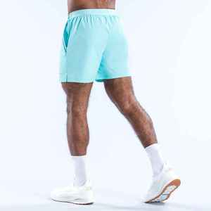 Shorts décontractés pour hommes, bleu clair uni, taille élastique, avec bande latérale, séchage rapide, tricotés, taille mi-haute, OEM - Product Image 6