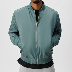 Chaqueta Bomber de Color Sólido para Hombre, Cierre de Cremallera, Cuello Alto, Estilo Casual, Ropa de Otoño, 100% Poliéster, Corte Regular - Product Image 3
