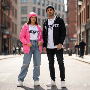 Sweat-shirts à capuche en molleton épais effet délavé avec strass et broderies appliquées personnalisées, fermeture éclair intégrée - Product Image 3