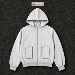 Silver <b>Oversized</b> Zip Up Hoodie <b>Vintage</b> Streetwear Loose Fit Full Zipper Hooded <b>Sweatshirt</b> With Double Patch Pockets Unisex Wear - Product Image 5