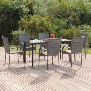 Set da pranzo da giardino in Poly Rattan grigio 7 pezzi eleganti mobili da esterno - Product Image 1