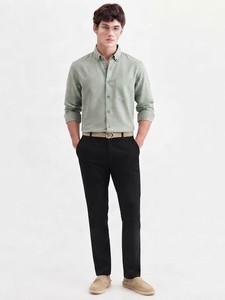 Camisa de Vestir de Algodón Sólido Color Coral para Hombre, Manga Larga, Cuello Clásico, Estilo Casual Elegante para Primavera - Product Image 1