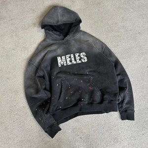 Sweat à capuche vintage personnalisé pour homme avec logo en strass sur le devant, en molleton de coton biologique 350 g/m², respirant, écologique, motif tie-dye, avec poche - Product Image 2