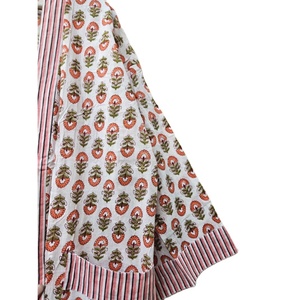 Bata Kimono de algodón 100% para mujer, ligera y transpirable, con diseño de estampado de bloques, características de cintura Natural - Product Image 4