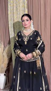 Black Cotton Embroidered Indian Pakistani Set Long Sleeve <b>Top</b> Anarkali <b>Lehenga</b> Fancy Border Quick Dry Floor-Length Party Wear - Product Image 5