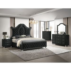 Comodino Tradizionale Glamour a 3 Cassetti con Fronte Trapuntato in Velluto e Pomelli in Finto Cristallo, Vassoio Portagioie Nero - Product Image 5