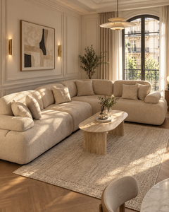 Conjunto de sofá seccional en forma de L con respaldo suelto y brazos acolchados para sala de estar, estilo costero, patas de madera tapizadas - Product Image 2