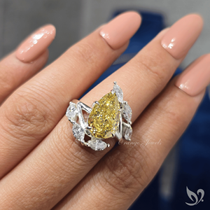 Fancy Vivid Yellow Pear Lab Diamond <b>Ring</b> 5.22 Ct IGI Certified <b>Nature</b> <b>Inspired</b> Statement <b>Ring</b> - Product Image 6