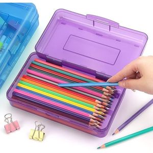 1 Pack Clear <b>Plastic</b> Pencil <b>Box</b> with Snap-Tight Lid <b>Large</b> Capacity Stackable Design Stylish Office Supply New Pencil Cases Bags - Product Image 1