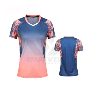 เสื้อวอลเลย์บอลหญิงแบบซับลิเมชั่น คอวี แขนสั้น ระบายเหงื่อได้ดี ทรงแอธเลติก สีไล่ระดับ ผลิตจากโพลีเอสเตอร์ - Product Image 1