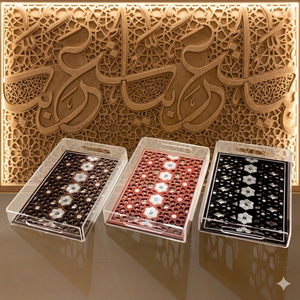 Bandeja acrílica con tapas para decoración del hogar, bandeja de servir acrílica con incrustaciones de nácar y resina, bandeja con incrustaciones de perlas - Product Image 1