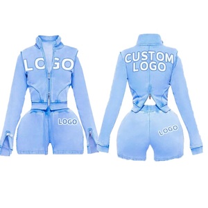 ชุดเซ็ตแทรคสูทฮิปฮอปฤดูร้อนสำหรับผู้หญิง 2 ชิ้น เสื้อแจ็คเก็ตซิป กางเกงขาสั้น ผ้าฝ้าย 100% ระบายอากาศ แห้งเร็ว เป็นมิตรกับสิ่งแวดล้อม แขนยาว - Product Image 1