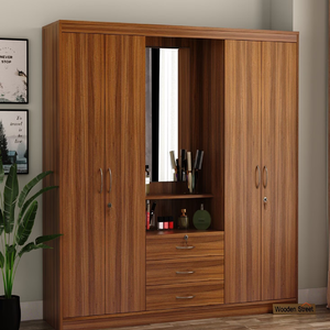 Intricately hand carved white distressed finish two door solid wooden <b>wardrobe</b>, available at wholesale prices. - Product Image 5