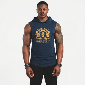 Embroidered <b>Mens</b> Muscle Fit Hood Tank Tops Sleeveless Gym Hooded <b>Singlet</b> Body Building Print Stringer Hood <b>Mens</b> Workout Tank Top - Product Image 1