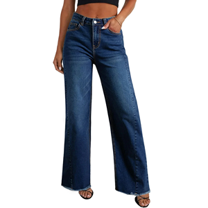 Pantalon en jean taille haute pour femme, coupe slim, jambes larges, design personnalisé, effet délavé, grande taille, fabriqué au Bangladesh - Product Image 3