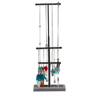 Espositore per Gioielli a 3 Livelli in Ferro e Legno di Alta Qualità, Organizzatore per Gioielli Nero e Grigio - Product Image 3