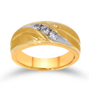 Bague de mariage en or jaune pour homme, sertie de trois diamants, bijoux fins sur mesure, fournisseur de bijoux de luxe - Product Image 1