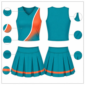 Tenue de Cheerleading Femme et Enfant en Polyester Spandex, Couleurs Personnalisables, Élastique, Vert Turquoise, Corail, Orange, pour Spectacles - Product Image 6